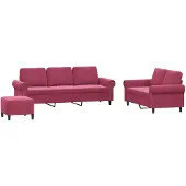 Syfax Set di Divani 3 pz con Cuscini Rosso Vino in Velluto