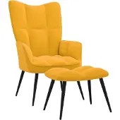 Syfax Poltrona Relax con Sgabello in Velluto Giallo Senape