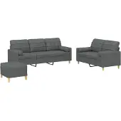 Syfax Set di Divani 3 pz con Cuscini Grigio Scuro in Tessuto