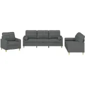 Syfax Set di Divani 3 pz con Cuscini Grigio Scuro in Tessuto