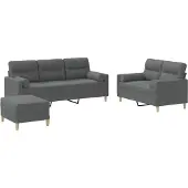 Syfax Set di Divani 3 pz con Cuscini Grigio Scuro in Tessuto