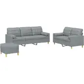 Syfax Set Divani 3 pz con Cuscini Grigio Chiaro in Tessuto