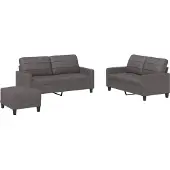 Syfax Set di Divani 3 pz con Cuscini Grigio in Pelle finta