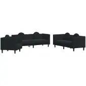Syfax Set di Divani 3 pz con Cuscini Nero in Velluto