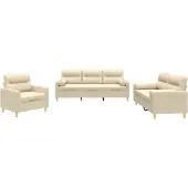 vidaXL Set divano 3 pezzi con cuscini in tessuto crema