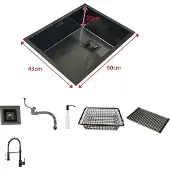 OEM Lavello da cucina, acciaio inox, monovasca, 60x43cm B