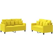 Syfax Set di Divani 2 pz con Cuscini Giallo Chiaro in Tessuto