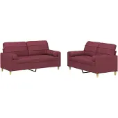 vidaXL set divano 2 pezzi con cuscini in tessuto rosso vino