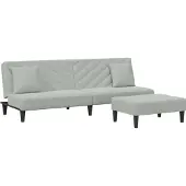 Syfax Set di Divani 2 pz con Cuscini Grigio Chiaro in Velluto