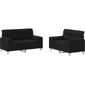 Syfax Set Divani 2 pz con Cuscini Nero in Tessuto