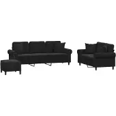 Syfax Set di Divani 3 pz con Cuscini Nero in Velluto
