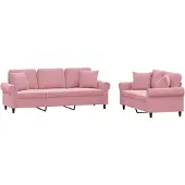 Syfax Set di Divani 2 pz con Cuscini Rosa in Velluto