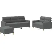 Syfax Set di Divani 3 pz con Cuscini Grigio Scuro in Tessuto