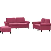 Syfax Set di Divani 3 pz con Cuscini Rosso Vino in Velluto