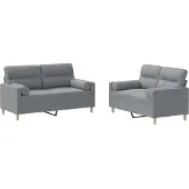 Syfax Set Divani 2 pz con Cuscini Grigio Chiaro in Tessuto