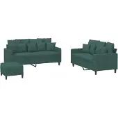 Syfax Set di Divani 3 pz con Cuscini Verde scuro in Velluto