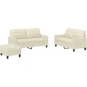 Syfax Set di Divani 3 pz con Cuscini crema in Pelle finta