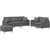 Syfax Set di Divani 3 pz con Cuscini Grigio Scuro in Tessuto
