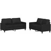 Syfax Set di Divani 2 pz con Cuscini Nero in Pelle finta