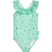 Playshoes Costume intero 'Surfbrett Palme' navy / menta / arancione chiaro / bianco