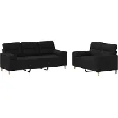 Syfax Set Divani 2 pz con Cuscini Nero in Tessuto