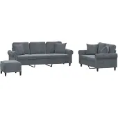 Syfax Set di Divani 3 pz con Cuscini Grigio Scuro in Velluto