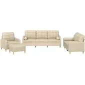 vidaXL Set di divani 4 pezzi con cuscini in tessuto crema