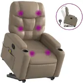 Syfax Poltrona Alzapersone Massaggi Reclinabile Cappuccino Pelle finta