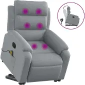 Syfax Poltrona Alzapersona Massaggi Reclinabile Grigio Chiaro Tessuto