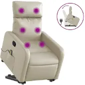 Syfax Poltrona Alzapersona Reclinabile Massaggio Crema Pelle finta