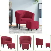 The Living Store Poltrona Club con poggiapiedi in velluto rosso vino