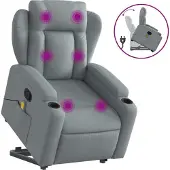 Syfax Poltrona Alzapersona Massaggi Reclinabile Grigio Chiaro Tessuto