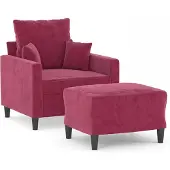 vidaXL Poltrona con sgabello rosso vino 60 cm in velluto