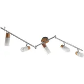 LINDBY Faretto da soffitto Christoph, 130 cm, a 5 luci, legno, vetro