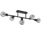 LINDBY plafoniera Biscala, a 5 luci, nero/fumo, E14