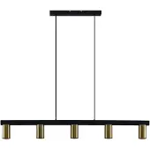 LINDBY Lampada a sospensione Baliko, nero/ottone, a 5 luci, GU10