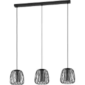 Eglo Lampada a sospensione Floresta, nera, lunghezza 89 cm, acciaio/vetro, a 3 luci