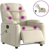Syfax Poltrona Massaggiante Elettrica Reclinabile Crema Pelle finta