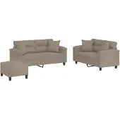 vidaXL Set divano 3 pezzi con cuscini Tessuto in microfibra taupe