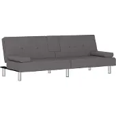 vidaXL Divano letto con portabevande Grigio Pelle finta