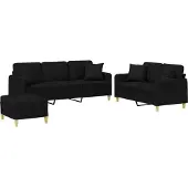 vidaXL Set divano 3 pezzi con cuscini in tessuto nero