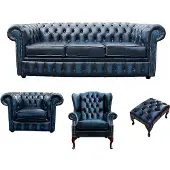 AEA Sofagarnitur Chesterfield Polster Couch Sofa Leder Sitz Garnitur Ohrensessel 414