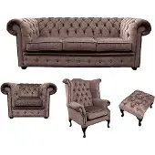 AEA Sofagarnitur Chesterfield Polster Couch Sofa Leder Sitz Garnitur Ohrensessel 416