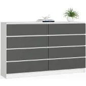 Akord Cassettiera 8 Cassetti Bianco/Grigio Grafite 160X40X99 Cm