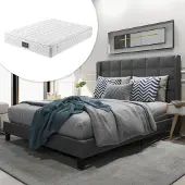 MODFU , letto imbottito 140 x 200 cm, struttura matrimoniale (con materasso), grigio