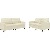 Syfax Set di Divani 2 pz con Cuscini crema in Pelle finta