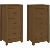 Syfax Credenze 2 pz Ambrate 40x35x80 cm in Legno Massello di Pino