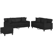 Syfax Set di Divani 3 pz con Cuscini Nero in Pelle finta