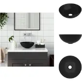 vidaXL Lavabo in Vetroceramica nero opaco rotondo - Lavabo da bagno