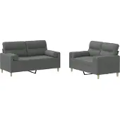 vidaXL Set divano 2 pezzi con cuscini in tessuto grigio scuro